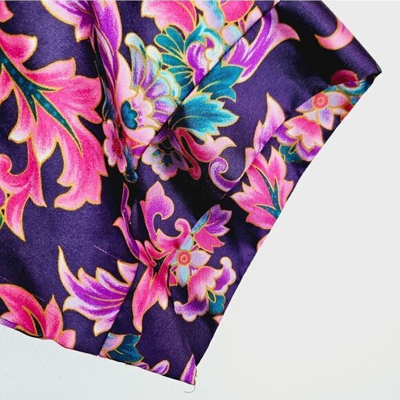 Vintage '70s Dentelle Purple Floral Print Kimono Robe Nightgown Dressing Gown L - Picture 4 of 9